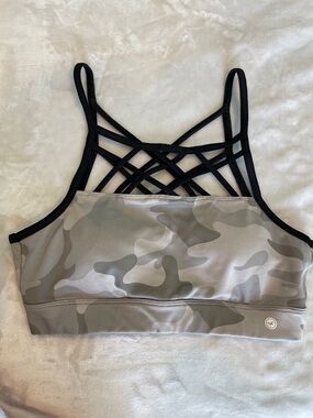 Hollister Gray Camo Strappy-Back Sports Bra